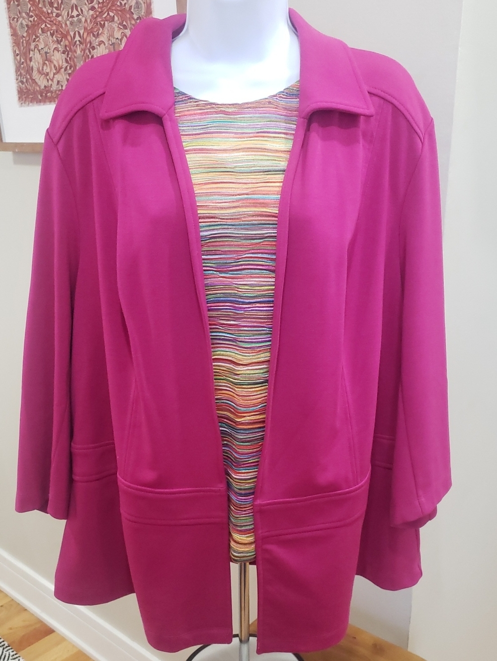 Notations Woman  Fuchsia Satin Lined Open Jacket, 3X